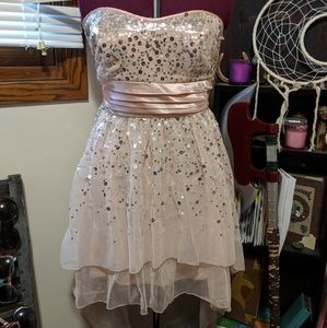 Blush pink high low sequin dress
